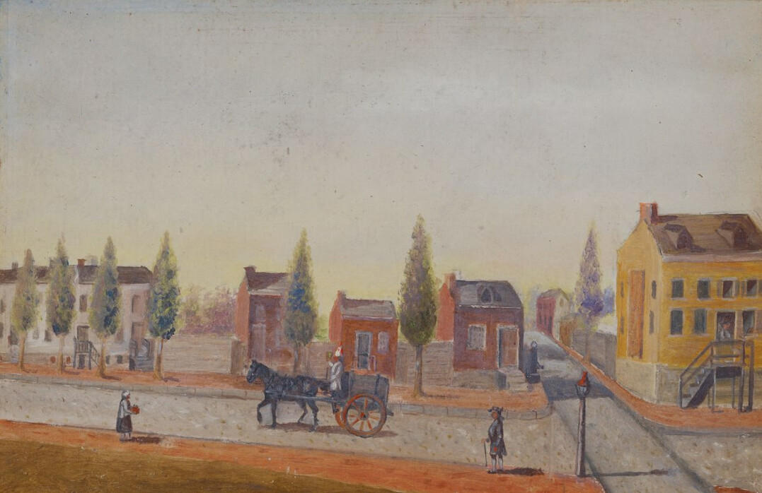 Historic colonial street with old buildings
